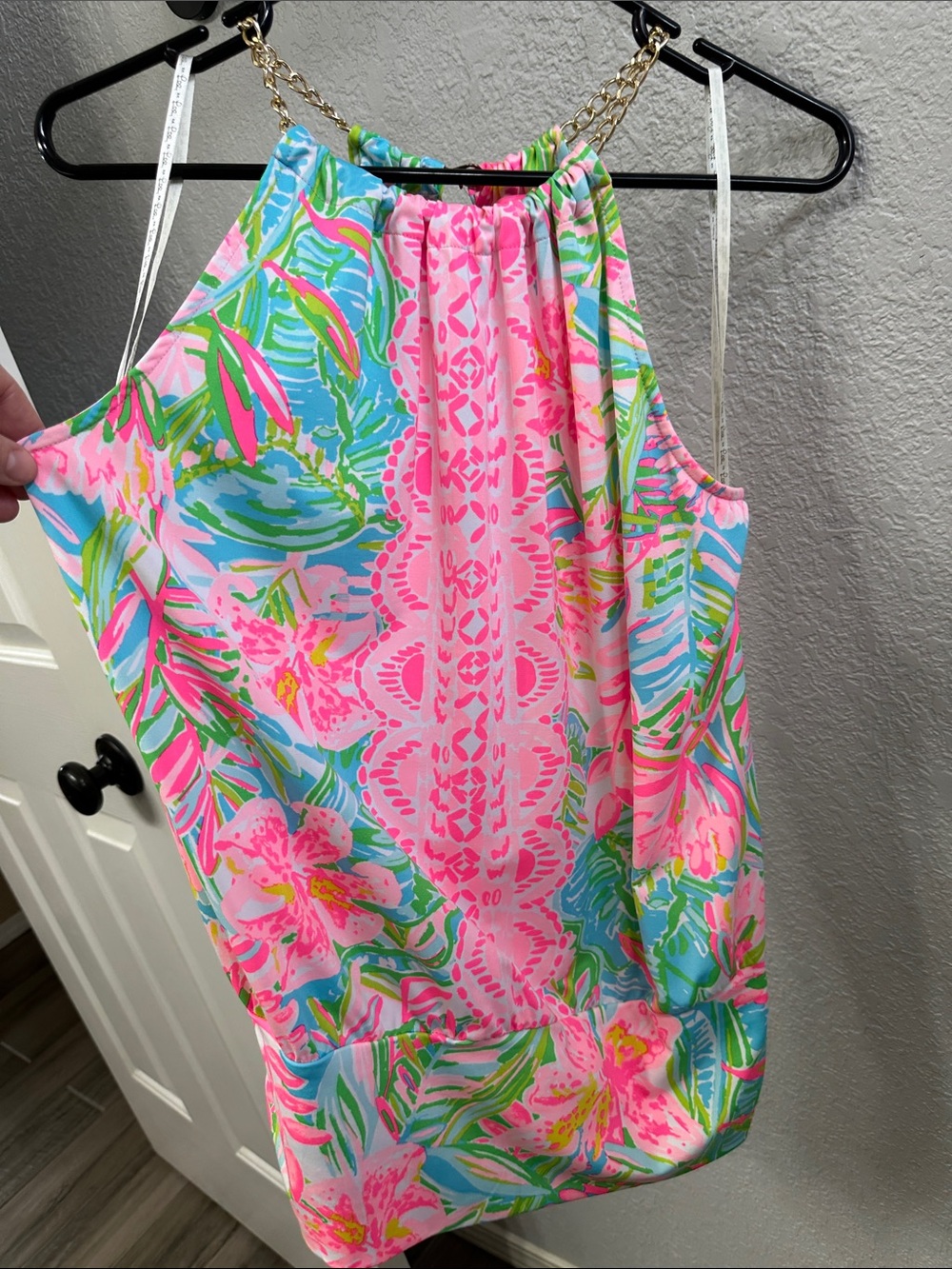 Lilly Pulitzer Girls' Pink, Blue & Green Chain-Halter Floral Top